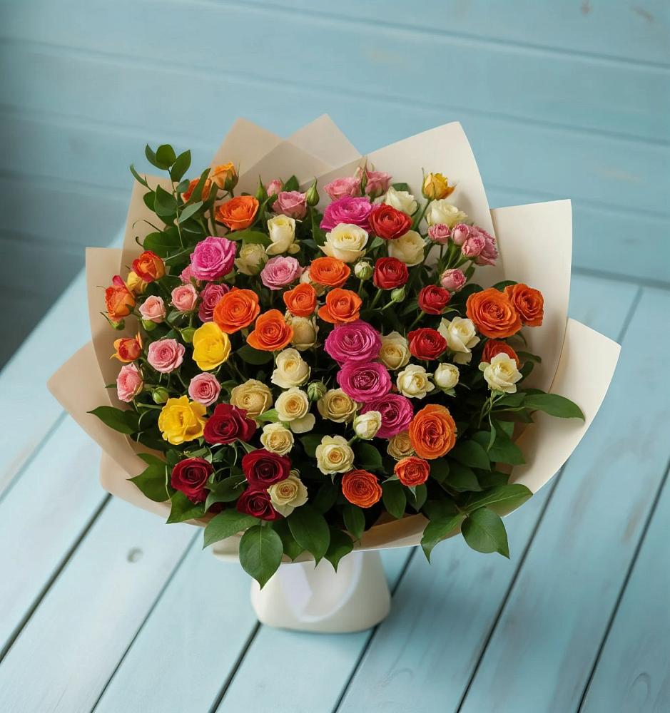 Букет Микс из разноцветных кустовых роз в Жирово