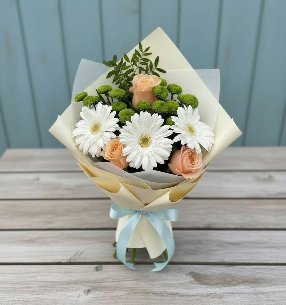 Букет цветов из: Герберы, Розы и Хризантемы в Жирово