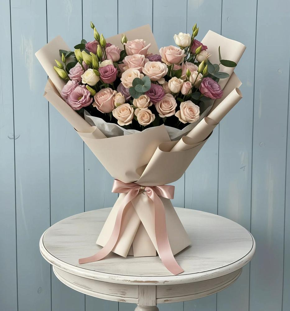 Букет цветов из: Розы и Лизиантусы в Жирово